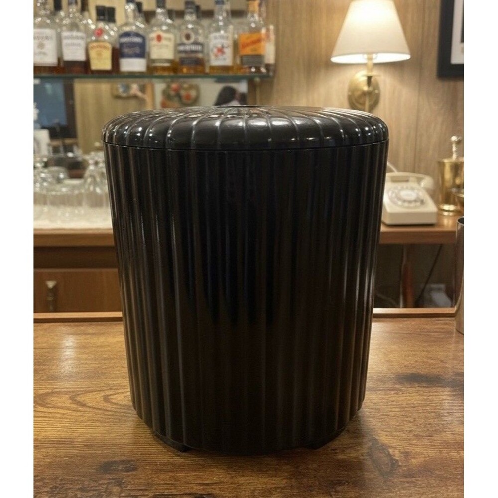 Vintage Black Ribbed Ice Bucket Removable Insert Georges Briard Japan Bar